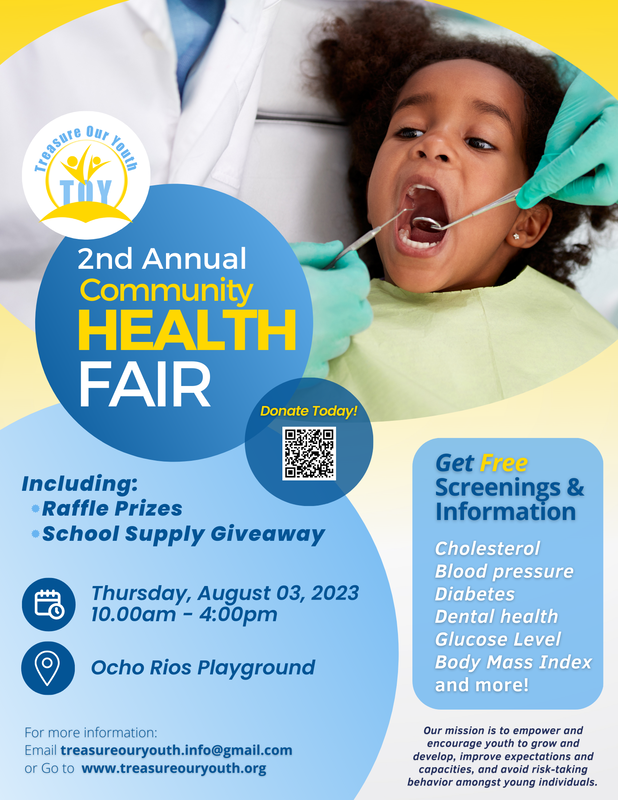 Annual Community Health fair taking place in St. Ann, Jamaica on August 5th from 10am to 4pm at the Steer Town Community CenterPicture